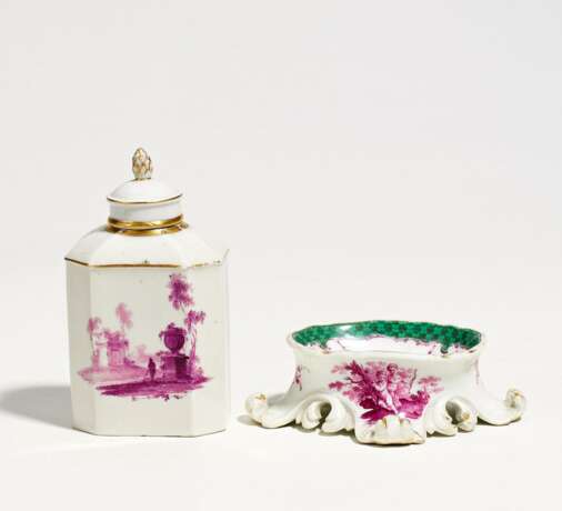 Salzgefäß und Teedose mit Purpurdekor - photo 1