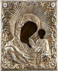 AN ICON OF THE KAZANSKAYA MOTHER OF GOD WITH SILVER-GILT OKLAD