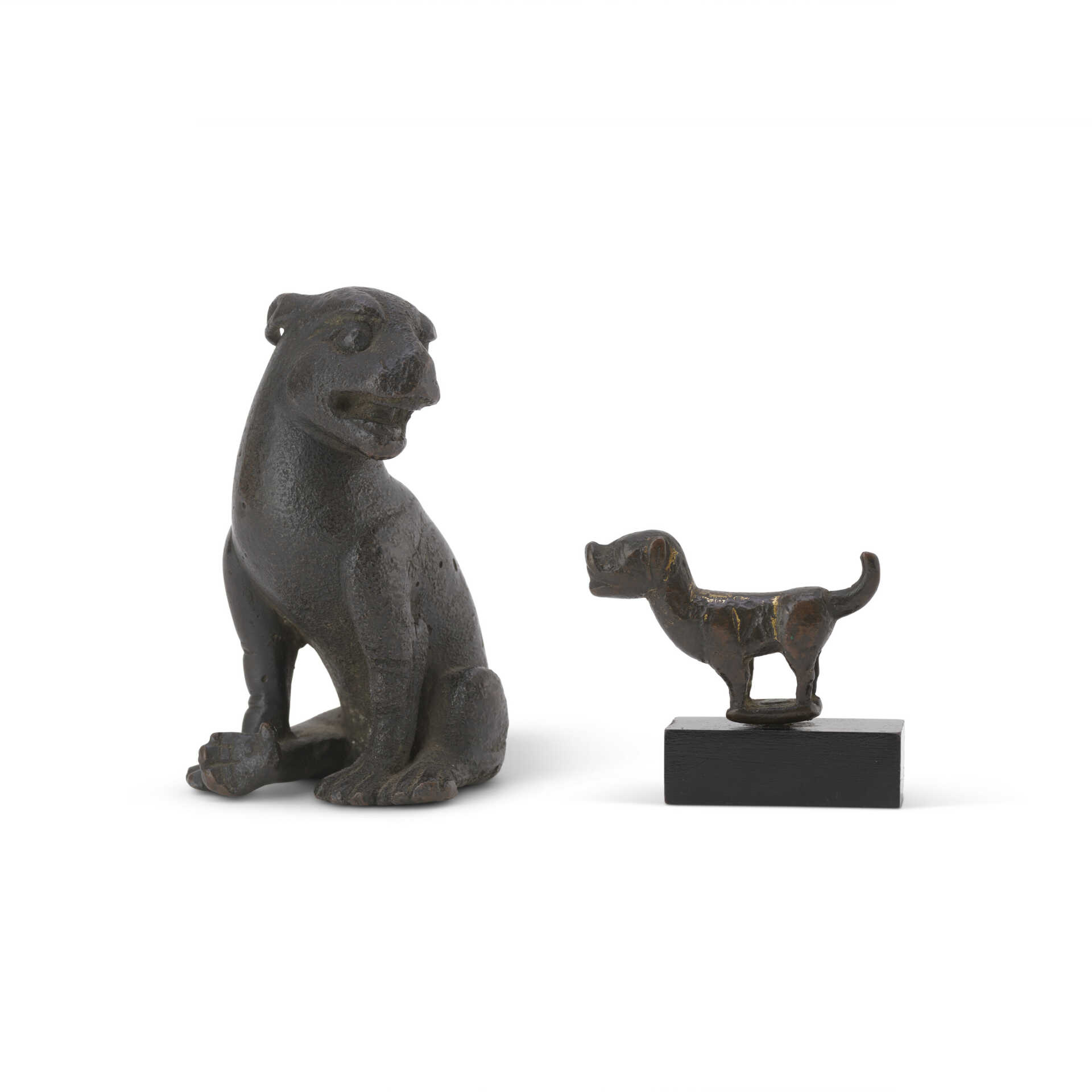 TWO BRONZE FIGURES OF DOGS