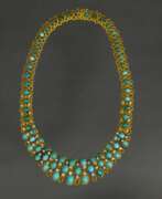 Product catalog. Gold necklace with diamonds and turquoise