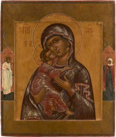 AN ICON SHOWING THE VLADIMIRSKAYA MOTHER OF GOD WITH A SILVER-GILT OKLAD - фото 2