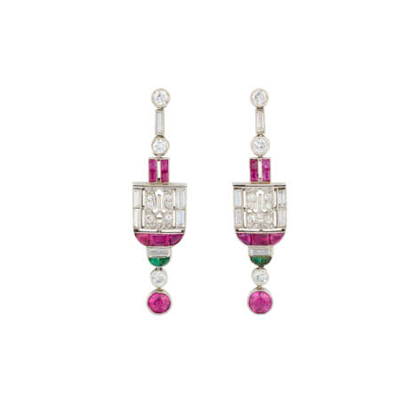 NO RESERVE | DIAMOND, RUBY AND EMERALD EARRINGS - photo 1