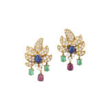 VAN CLEEF & ARPELS SAPPHIRE, RUBY, EMERALD AND DIAMOND EARRINGS - photo 1