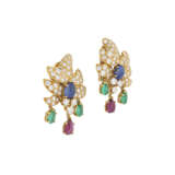 VAN CLEEF & ARPELS SAPPHIRE, RUBY, EMERALD AND DIAMOND EARRINGS - photo 2