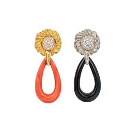 CHAUMET CORAL, ONYX AND DIAMOND EARRINGS - photo 1