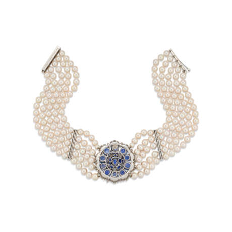 VAN CLEEF & ARPELS SAPPHIRE, CULTURED PEARL AND DIAMOND CHOKER NECKLACE - Foto 3