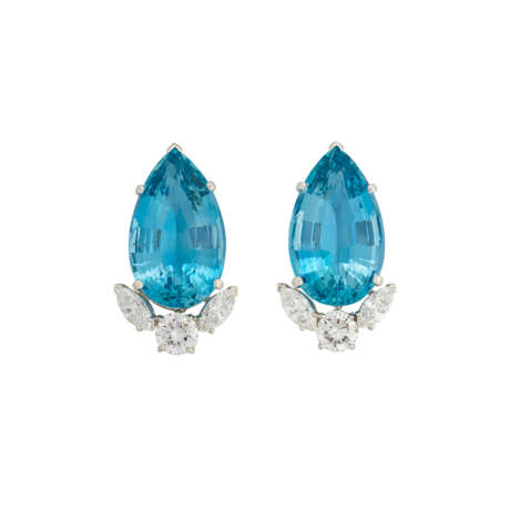 VAN CLEEF & ARPELS AQUAMARINE AND DIAMOND EARRINGS - photo 1