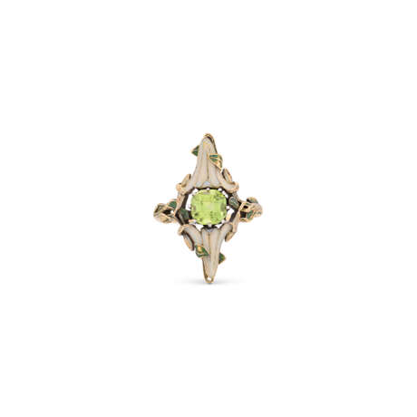 NO RESERVE | ART NOUVEAU PERIDOT AND ENAMEL FLOWER RING - photo 2