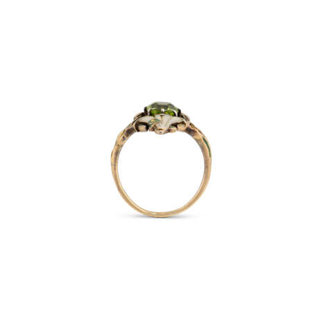 NO RESERVE | ART NOUVEAU PERIDOT AND ENAMEL FLOWER RING - photo 3