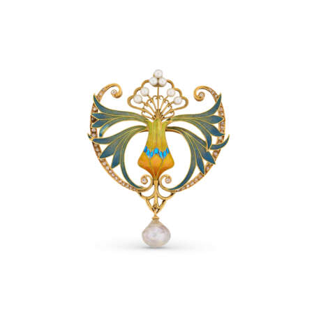 NO RESERVE | ATTRIBUTED TO GEORGES FOUQUET ART NOUVEAU PEARL, ENAMEL AND DIAMOND BROOCH - Foto 1