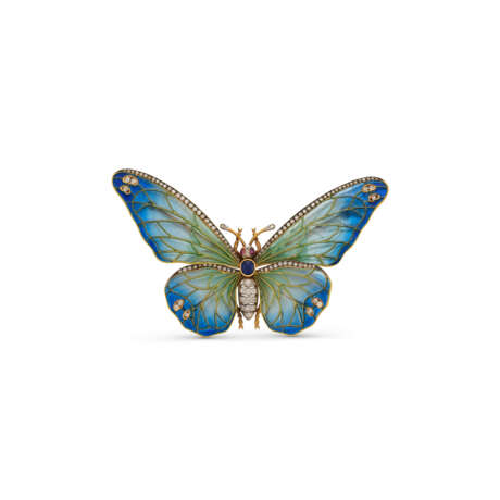 NO RESERVE | SAPPHIRE, RUBY, ENAMEL AND DIAMOND BUTTERFLY BROOCH - photo 1