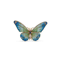 NO RESERVE | SAPPHIRE, RUBY, ENAMEL AND DIAMOND BUTTERFLY BROOCH