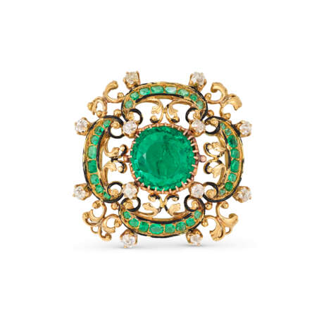 LATE 19TH CENTURY EMERALD AND DIAMOND BROOCH - photo 1