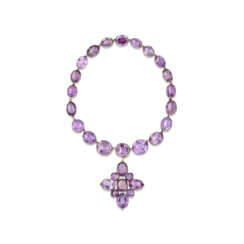 MID-19TH CENTURY AMETHYST RIVIÈRE NECKLACE AND CROSS PENDANT/BROOCH