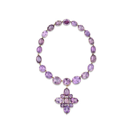 MID-19TH CENTURY AMETHYST RIVIÈRE NECKLACE AND CROSS PENDANT/BROOCH - Foto 1