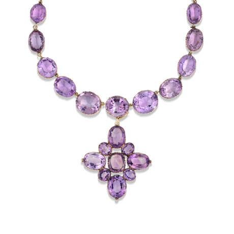 MID-19TH CENTURY AMETHYST RIVIÈRE NECKLACE AND CROSS PENDANT/BROOCH - Foto 2