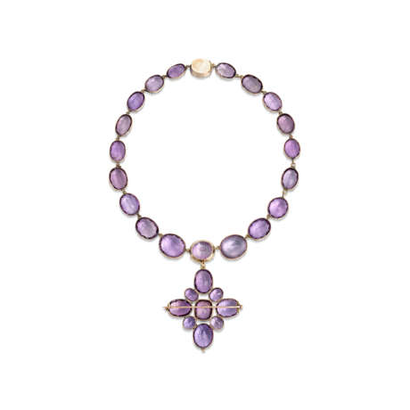 MID-19TH CENTURY AMETHYST RIVIÈRE NECKLACE AND CROSS PENDANT/BROOCH - Foto 5