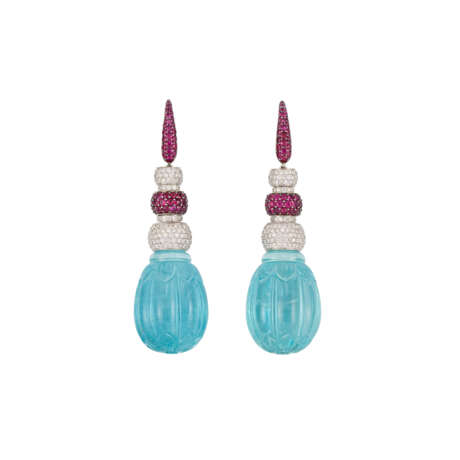 MICHELE DELLA VALLE AQUAMARINE, RUBY AND DIAMOND EARRINGS - Foto 1