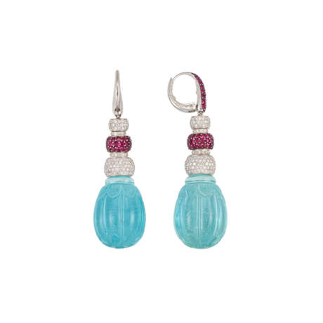 MICHELE DELLA VALLE AQUAMARINE, RUBY AND DIAMOND EARRINGS - Foto 2