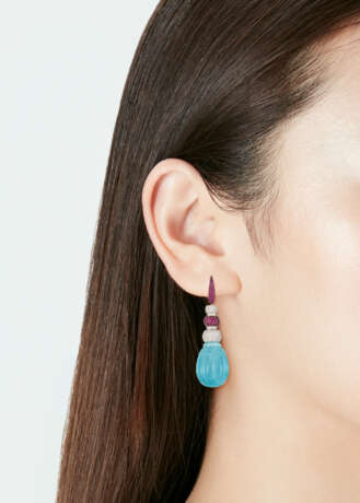 MICHELE DELLA VALLE AQUAMARINE, RUBY AND DIAMOND EARRINGS - Foto 3