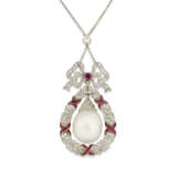 EARLY 20TH CENTURY NATURAL PEARL, RUBY AND DIAMOND BROOCH/PENDANT - photo 2