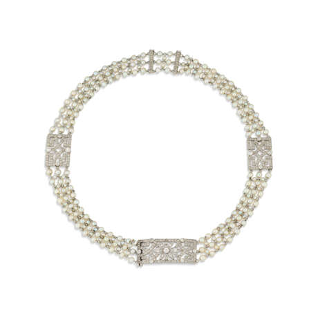 CARTIER EARLY 20TH CENTURY SEED PEARL AND DIAMOND CHOKER NECKLACE/BRACELETS - фото 1