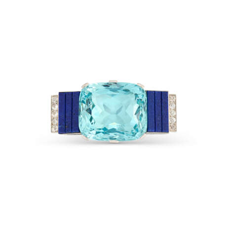 ART DECO AQUAMARINE, LAPIS LAZULI AND DIAMOND BROOCH - photo 1