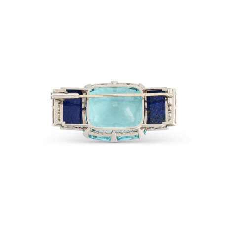 ART DECO AQUAMARINE, LAPIS LAZULI AND DIAMOND BROOCH - photo 3