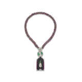 ART DECO EMERALD, RUBY, ONYX, DIAMOND, AMETHYST AND CUBIC ZIRCONIA PENDENT NECKLACE - photo 1