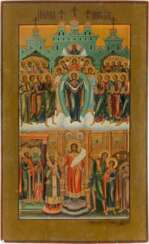 A MONUMENTAL ICON SHOWING THE POKROV MOTHER OF GOD (THE PROTECTING VEIL OF THE MOTHER OF GOD