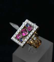 Gold ring with diamonds, rubies, sapphire