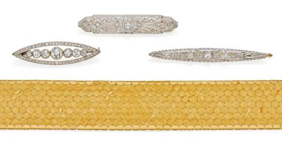 Konvolut: Gold-Armband und drei Diamant-Broschen - Foto 1