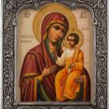 AN ICON SHOWING THE IVERSKAYA MOTHER OF GOD WITH SILVER-BASMA - photo 1