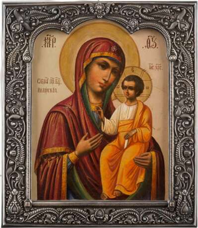 AN ICON SHOWING THE IVERSKAYA MOTHER OF GOD WITH SILVER-BASMA - photo 1