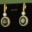 Gold earrings with diamonds and tourmalines - One click purchase