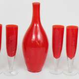 Red glass decanter with five glasses Glass Mid-20th century - photo 4