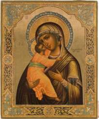 A FINE ICON SHOWING THE VLADIMIRSKAYA MOTHER OF GOD