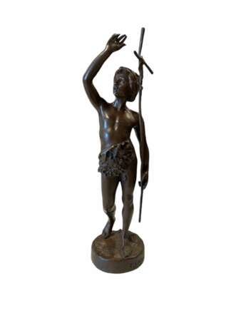 Emile Laporte (1858-1907) &amp;amp; Siot Paris Sculpture en bronze repr&eacute;sentant un jeune berger tenant une croix Bronce realism Late 19th century - photo 1