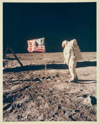 NASA. Apollo XI. Buzz Aldrin standing next to the Flag, July 20, 1969