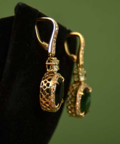 Gold earrings with diamonds and tourmalines Gold Other style 21th century - photo 1