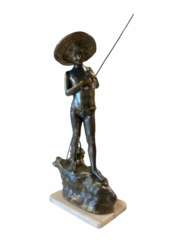 Giovanni Varlese (1888-1922, Italie) &ndash; Figure en bronze d&amp;39;un jeune p&ecirc;cheur 