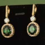 Gold earrings with diamonds and tourmalines Gold Other style 21th century - photo 1