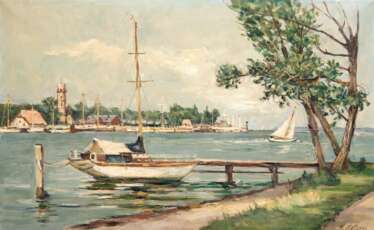 Matern, Hans Werner (1906 Rostock-1996 Lübeck) &quot;Hafen von Travemünde&quot;, Öl/ Lw., sign. u.r., 46x70 cm, ungerahmt