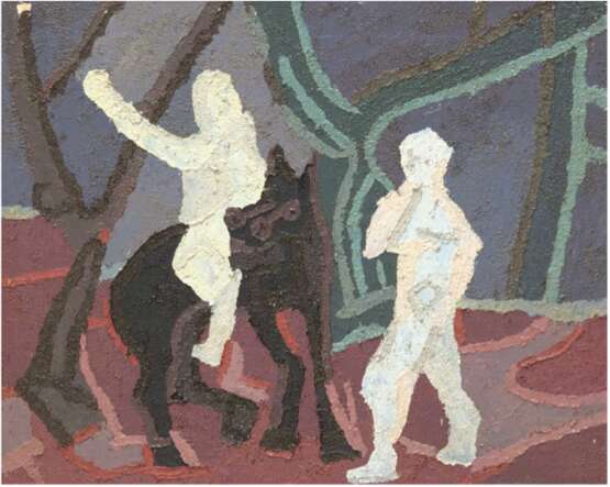 Nastasio, Alessandro (1934 in Mailand geb.) "Mann auf Pferd mit Begleiter", Öl/Lw., rücks. sign.50x60 cm, Rahmen (aus der Kunstsammlung des Schauspielers Uwe Friedrichsen 1934-2016 Hamburg) - Foto 1