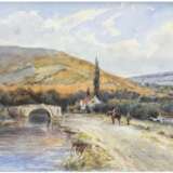 Maler des 20. Jh. "Flußlandschaft mit Steinbrücke", Aquarell, unleserl. signiert u.l., 14x21 cm, hinter Glas im Rahmen (best.) - Foto 1