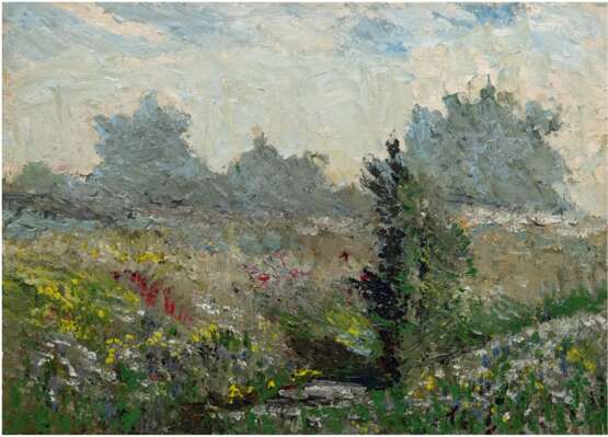 Maler des 20. Jh. "Impressionistische Wiesenlandschaft", Öl/Lw., unsigniert, 39,5x50,5 cm - Foto 1