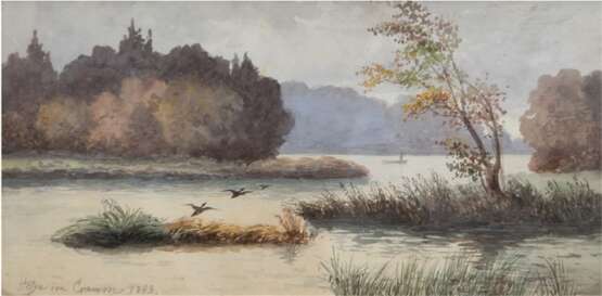 Cramm, Helga von (19. Jh.) "Aufsteigende Enten", Aquarell, sign. und dat. 1873 u.l., 18x34 cm, hinter Glas im Rahmen - фото 1