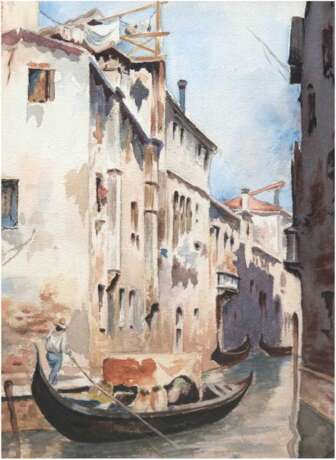 Gassmann (um 1900) "Ansicht von Venedig", Aquarell, signiert und datiert 1902 u.r., 26,5x17,5 cm, hinter Glas im Passepartout und Rahmen - фото 1