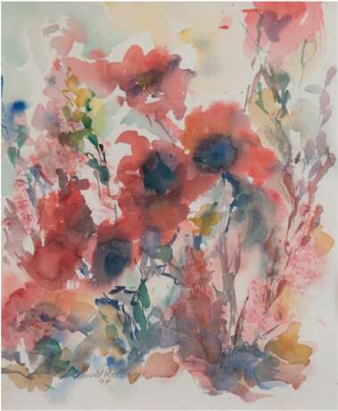 Redlinger, Christel "Mohnblumen", Aquarell, mit Bleistift signiert und datiert '97 u.l., 39x28,5 cm, hinter Glas im Passepartout und Rahmen - фото 1