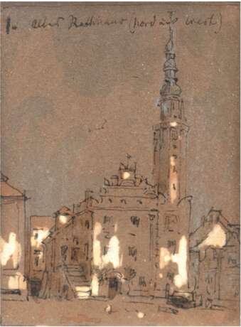 Woelfel, Adelheid (1823-1896) "Altes Rathaus" und "Torturm Frankenstein", Feder/ Aquarell und Gouache/Papier, je 6,5x5 cm, im Passepartout hinter Glas und Rahmen - фото 2